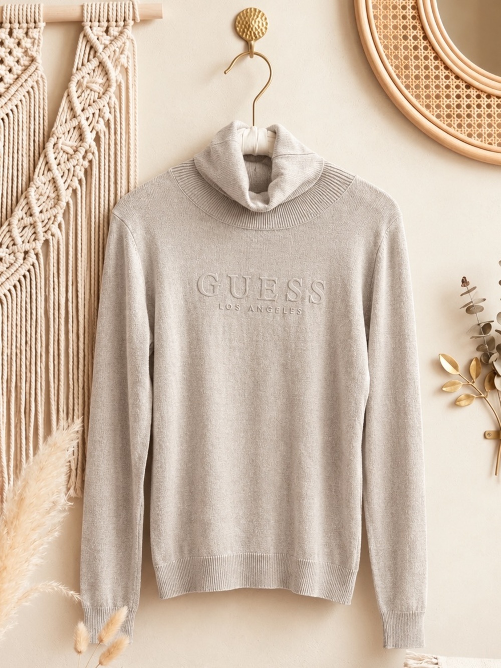 GUESS Cream Cowl Neck Logo Sweater
